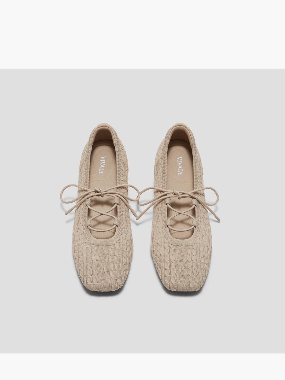 Ivana Knit Lace-Up Ballet Flats in Taupe - Picture 2 of 6